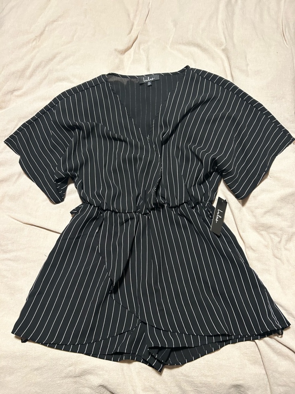 Lulu's Black Jumpsuit with White Pinstripes